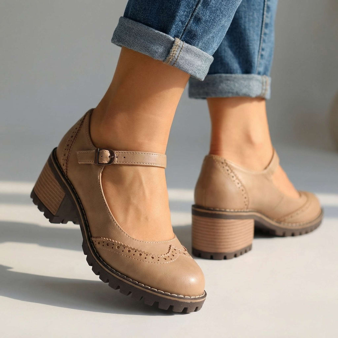 All-day comfort women's T-strap closed-toe block heels. Elegant, supportive, and perfect for any event.
