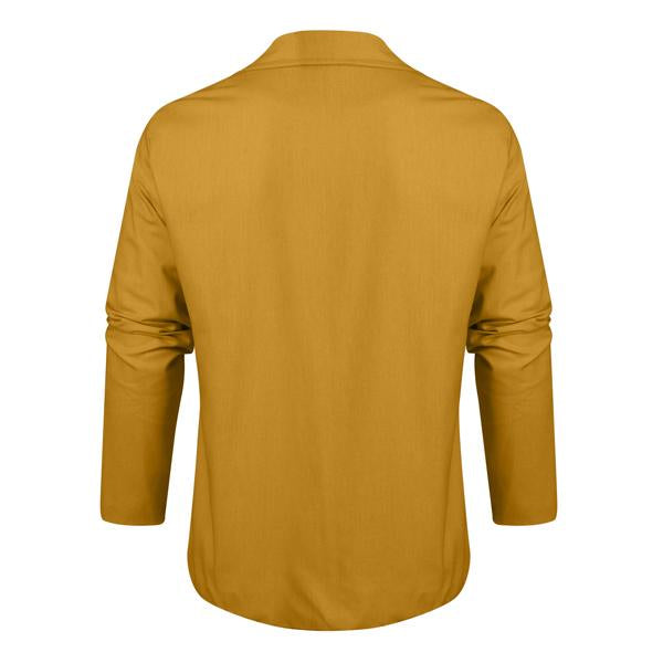 "Front view of men's casual linen blazer, lightweight and breathable, showing relaxed fit, button closure, and lapel collar."