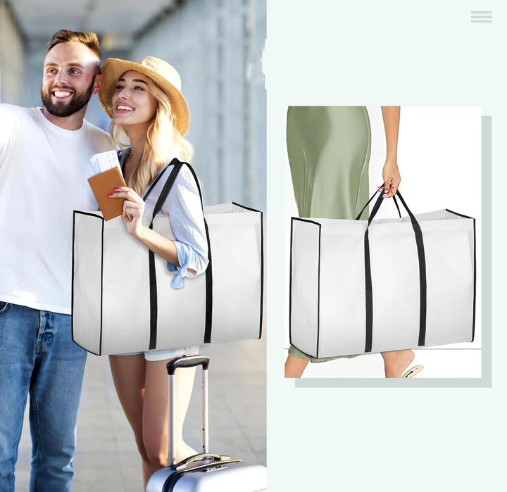 Clear dustproof wedding dress protector with accessory pockets.