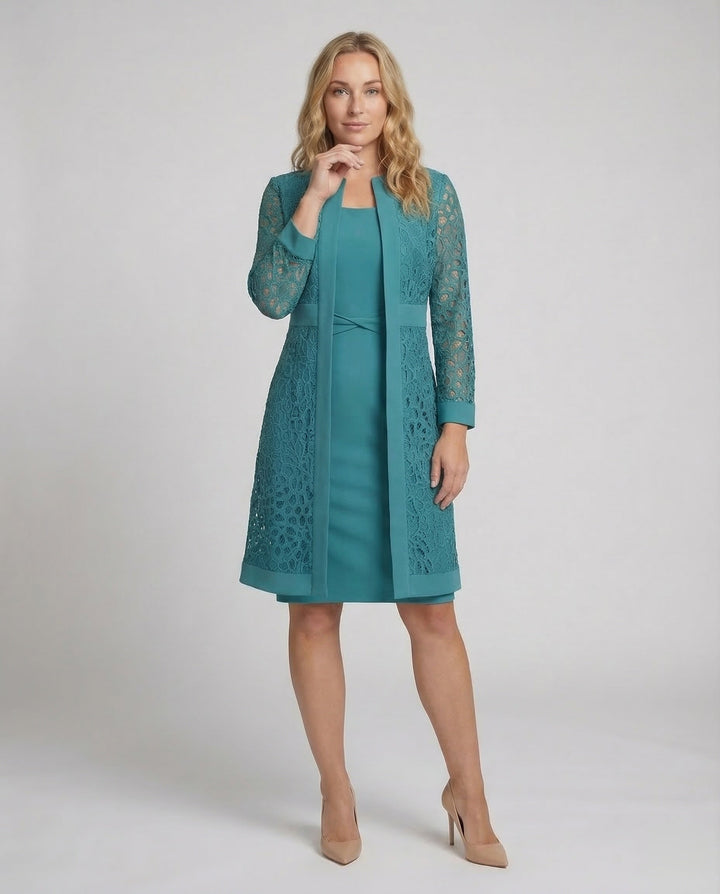 Elegant women's lace two-piece dress set. Perfect for formal wear, parties, and special occasions.