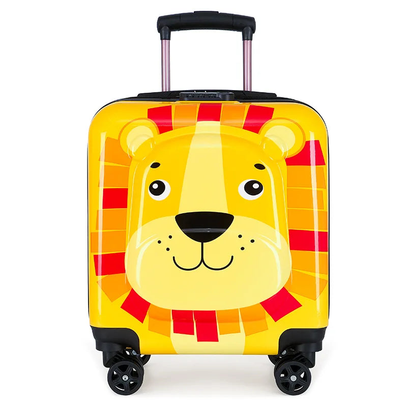 Compact hard-shell rolling suitcase for kids; featuring popular animal characters for easy travel.