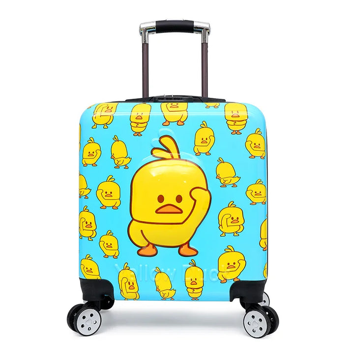 Cute bear themed hard-shell rolling suitcase; children's carry-on luggage with smooth wheels.