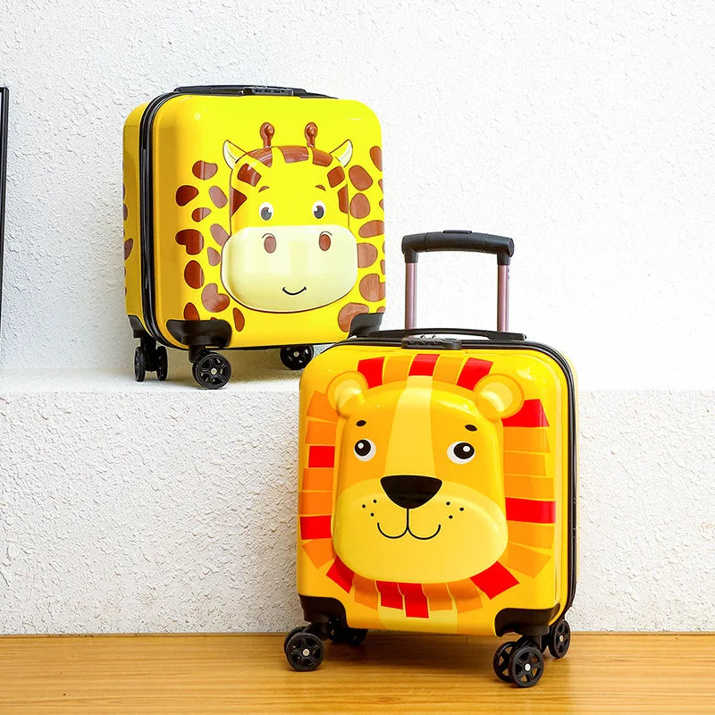 Charming rabbit design hard-shell rolling suitcase; lightweight children's carry-on for travel.