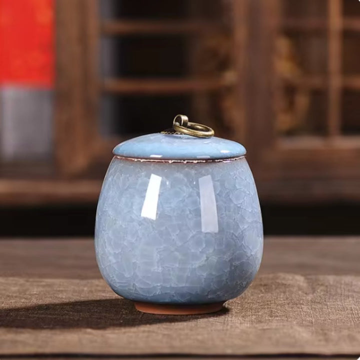 Pet memorial ceramic urn, exquisitely crafted with craquelé glaze, ideal for dog or cat ashes.