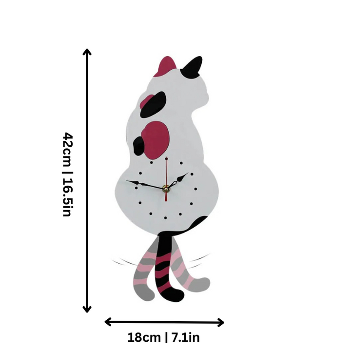 Whimsical furry animal wall clock, silent, with a pendulum tail. Perfect for pet lovers' home decor.