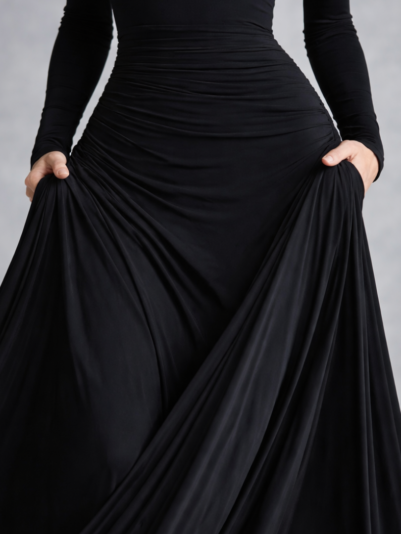 Stylish women's draped long sleeve maxi dress in a flowy fabric, ideal for occasion wear.