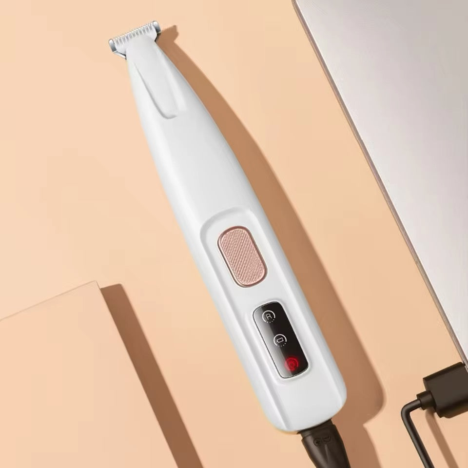 USB rechargeable pet grooming tool, perfect for delicate paw & fur trimming on dogs & cats. Waterproof for easy cleaning.