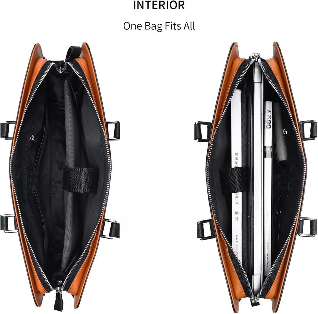 Premium men's leather briefcase with secure, organized compartments for professional use.