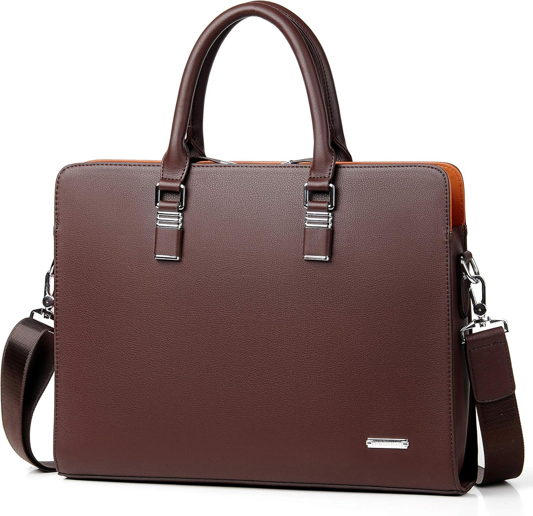 Professional men's genuine leather laptop briefcase, versatile for business & travel.