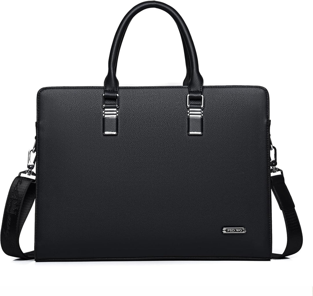 Robust genuine leather men's business bag, perfect for secure laptop & document carry.
