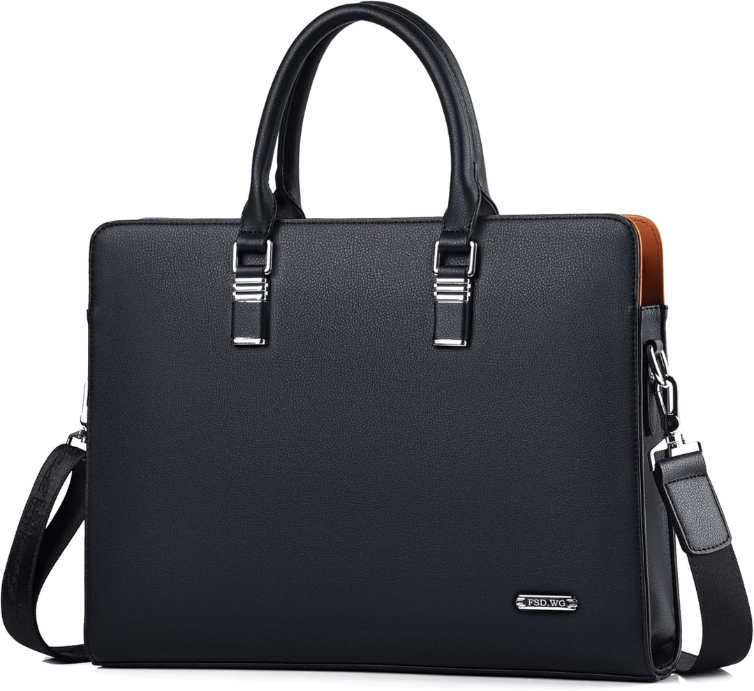 Sophisticated genuine leather men's briefcase with organized sections for business essentials.