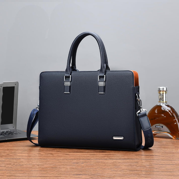 Practical men's leather laptop briefcase with multiple compartments for optimal organization.
