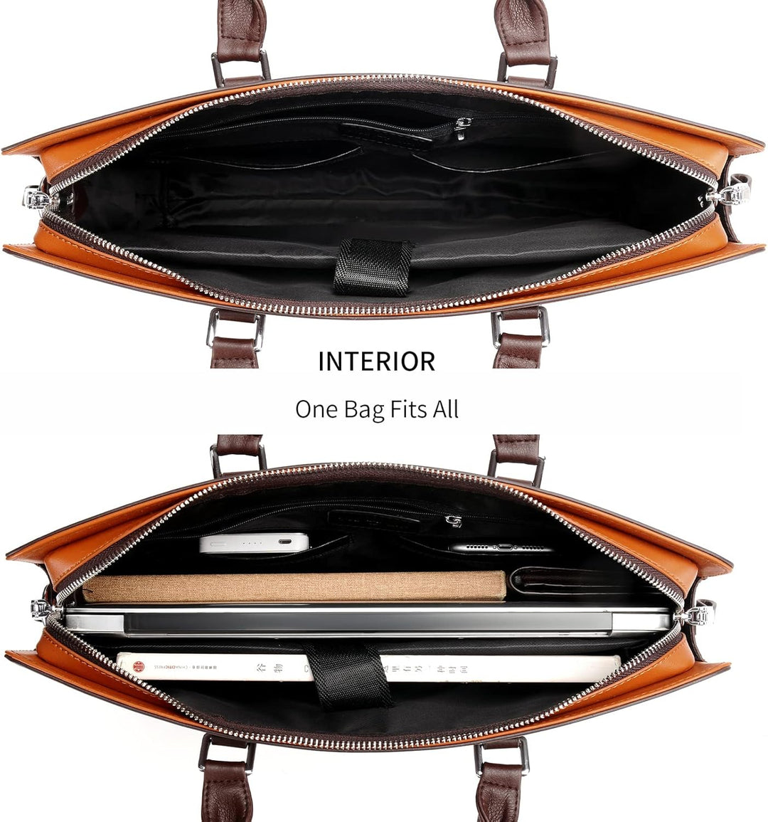 Black genuine leather men's briefcase, sleek design for professional laptop & document carry.