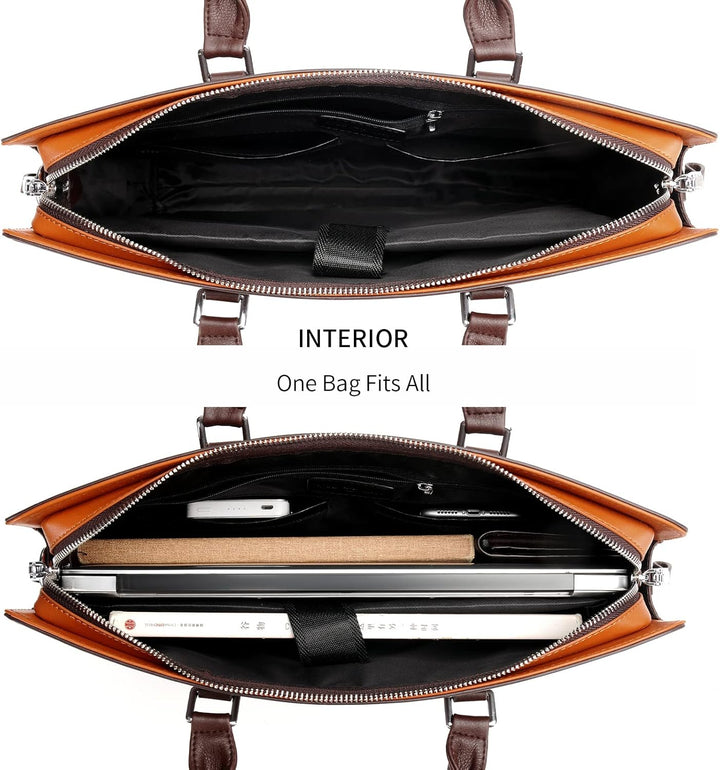 Black genuine leather men's briefcase, sleek design for professional laptop & document carry.