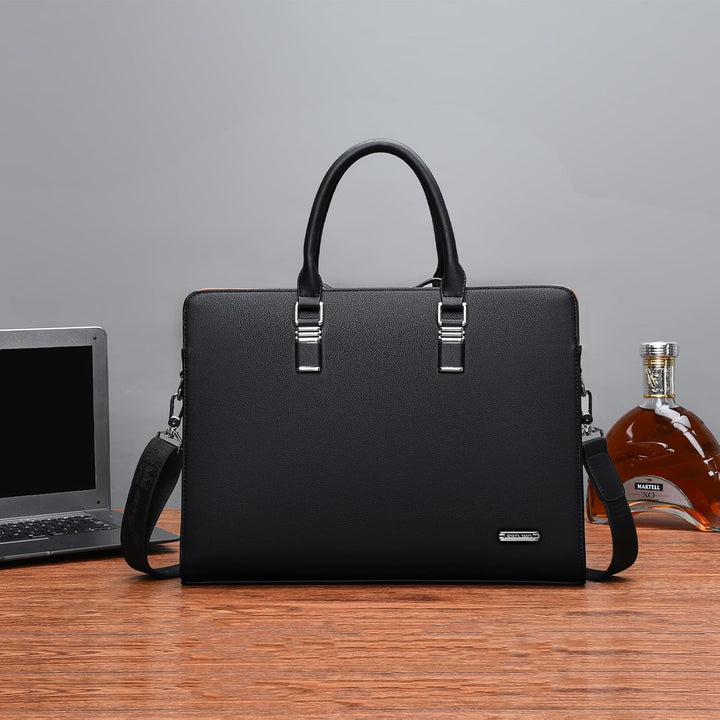 Men's large capacity genuine leather briefcase for professionals, fits laptop & files.