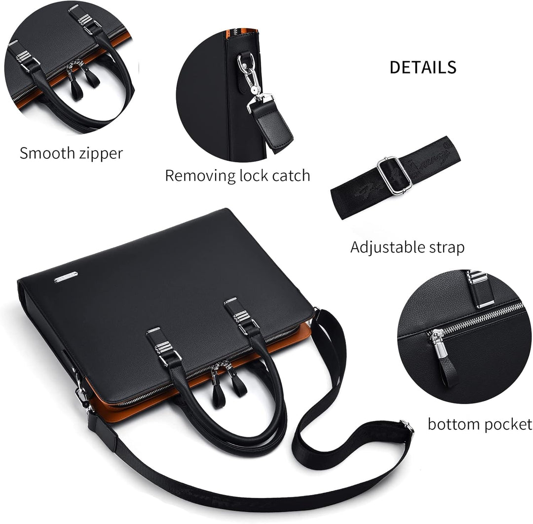 Durable genuine leather men's briefcase, perfect for business trips & daily office use.