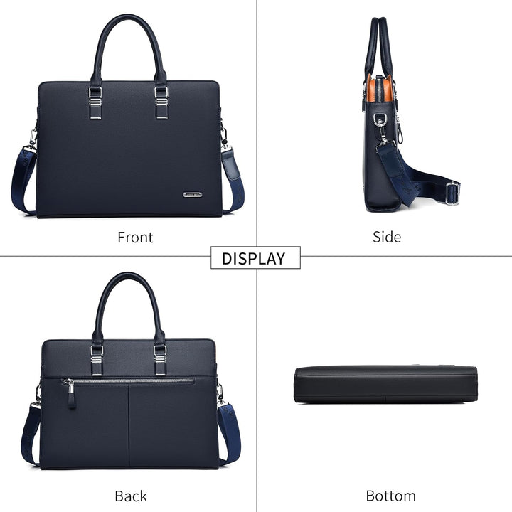 High-quality genuine leather briefcase for men, featuring multiple storage compartments.