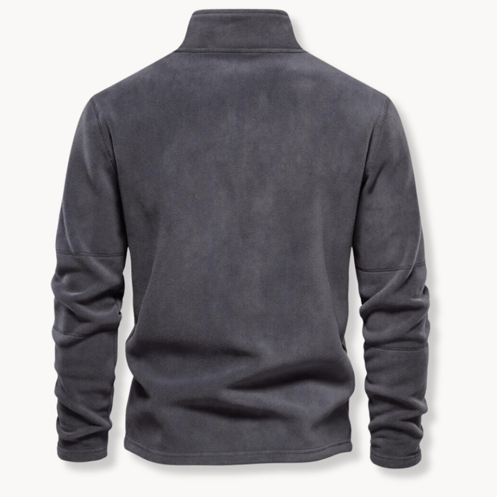 Versatile men's half-zip pullover sweater, excellent for layering over shirts for a smart, comfortable look.