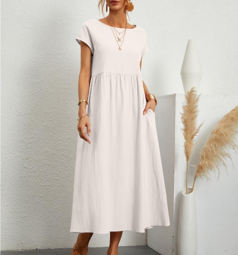Women's comfortable and elegant flowy summer maxi dress, perfect for warm weather.