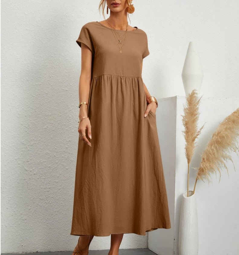 Lightweight women's summer dress with a flowy silhouette, ensuring all-day comfort.