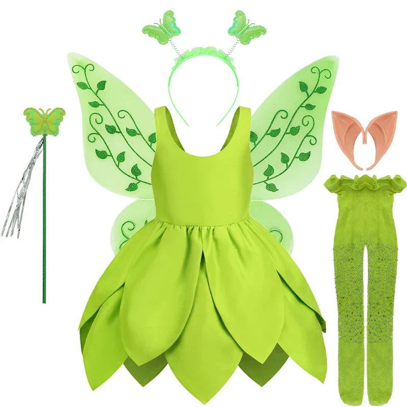 Premium Tinkerbell girl's costume, a whimsical fairy dress with lovely green wings.