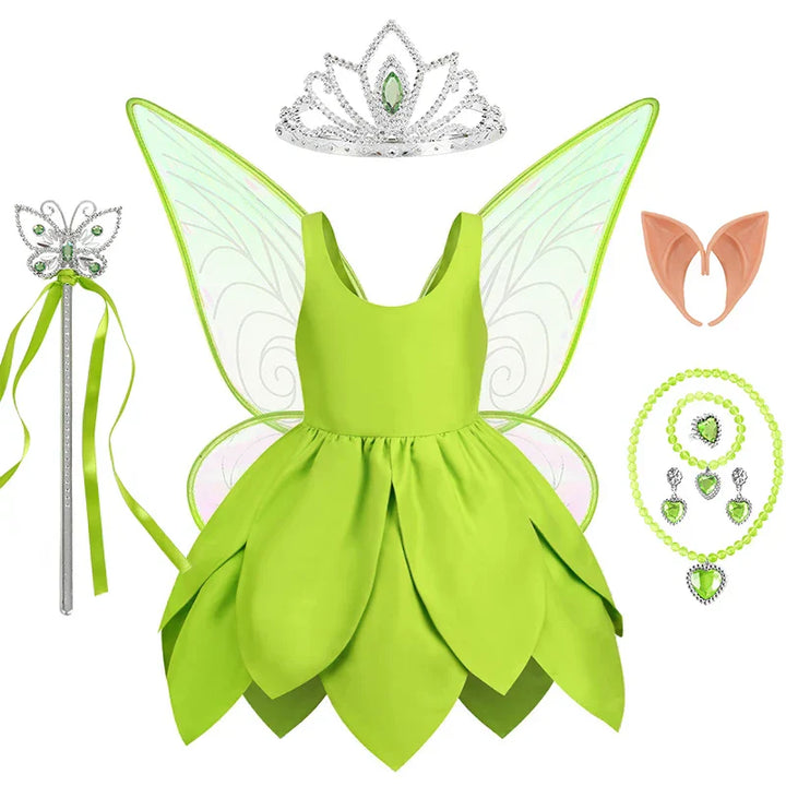 Dress-up Tinkerbell fairy costume for kids, promoting imaginative play and adventure.