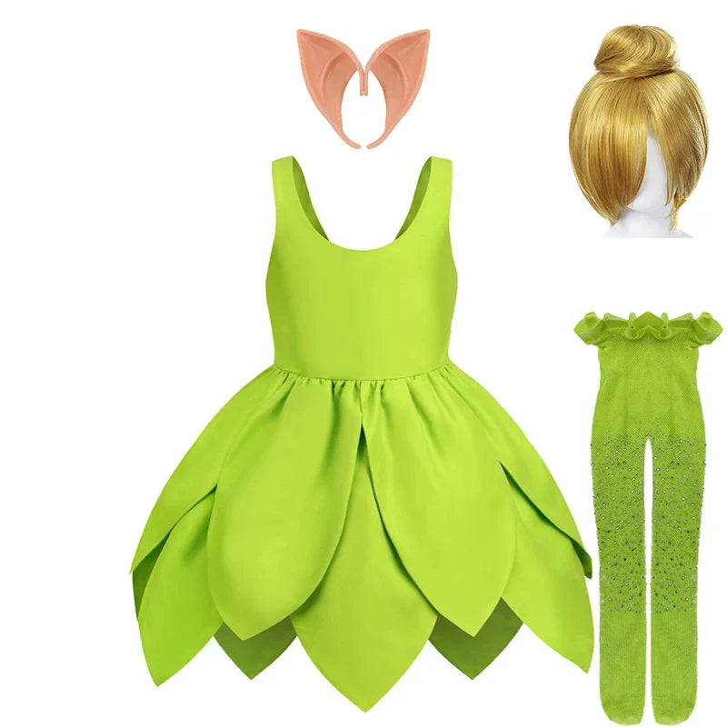 Magical Tinkerbell fairy costume for kids, including a green dress, wings, and fairy dust fun.