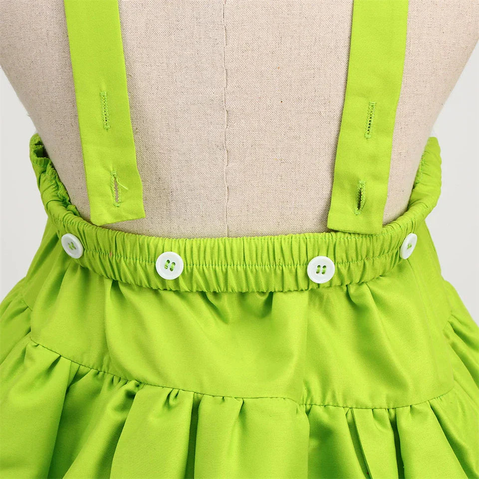 Kids' Tinkerbell costume for parties, featuring a shimmering green dress and fairy wings.