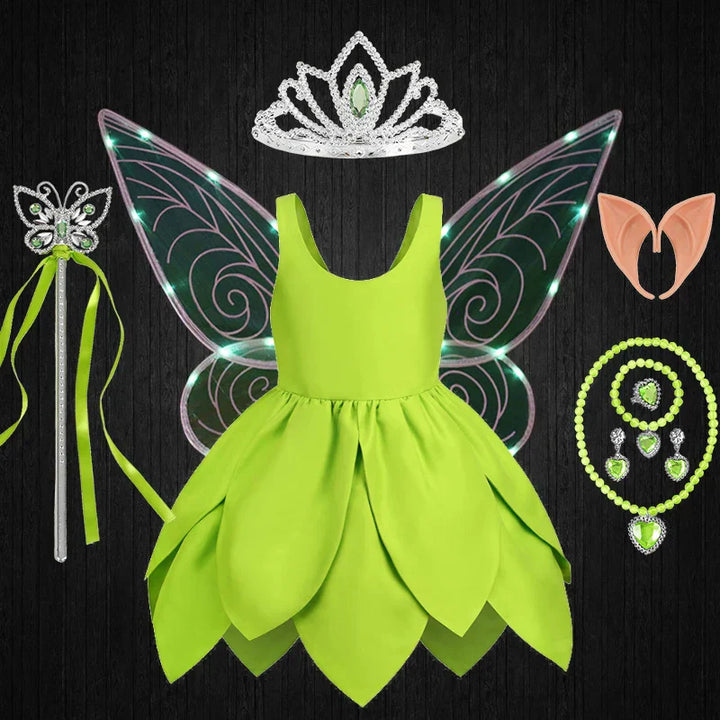 Children's Tinkerbell fairy outfit, a magical green dress with wings for play.
