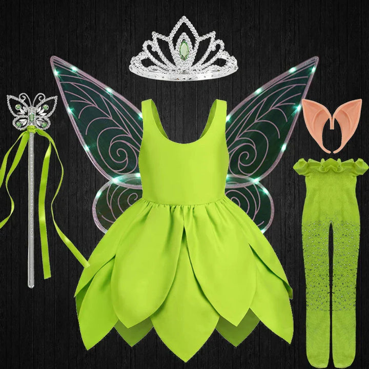 Sparkling Tinkerbell girls' costume, complete with a whimsical dress and pretty fairy wings.