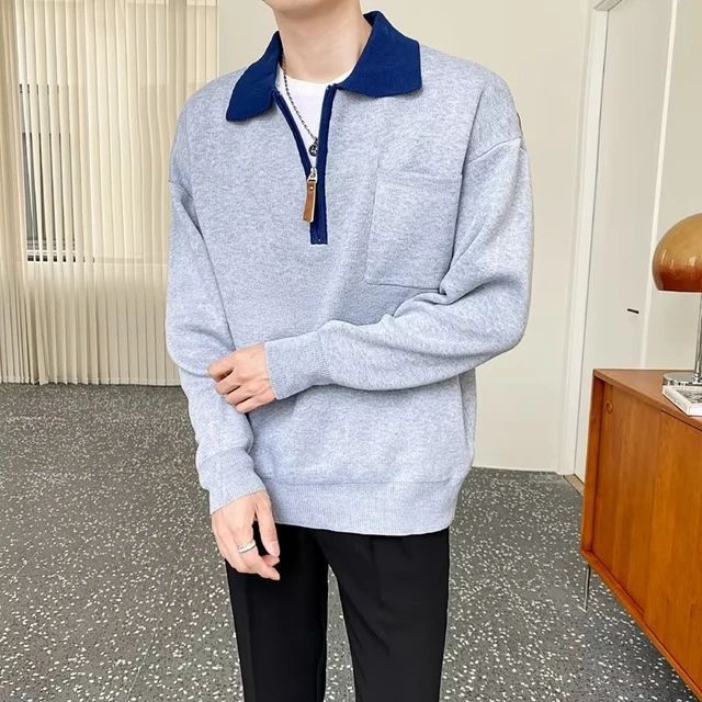 Men's half-zip polo collar sweater in a relaxed fit. Ideal for casual wear, autumn fashion & comfortable layering.