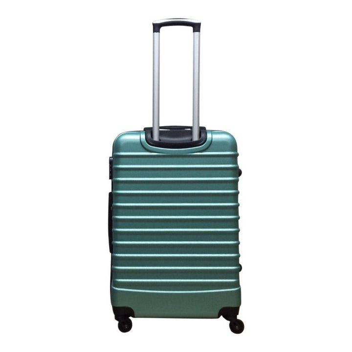 Lightweight green ABS hardshell travel suitcase set. Durable 2-piece spinner luggage for holidays.