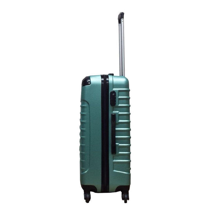 Two-piece green hardshell ABS spinner luggage set. Perfect durable suitcases for any travel adventure.