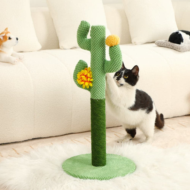 Green cactus sisal scratching post for cats, durable pet furniture for healthy claws & happy paws.