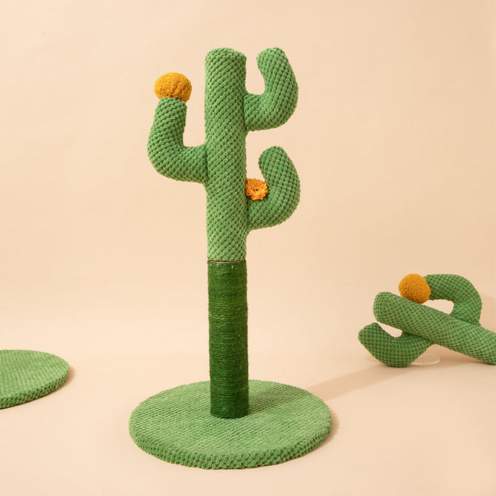 Modern pet furniture: green cactus sisal scratching post, a functional and decorative feline accessory.