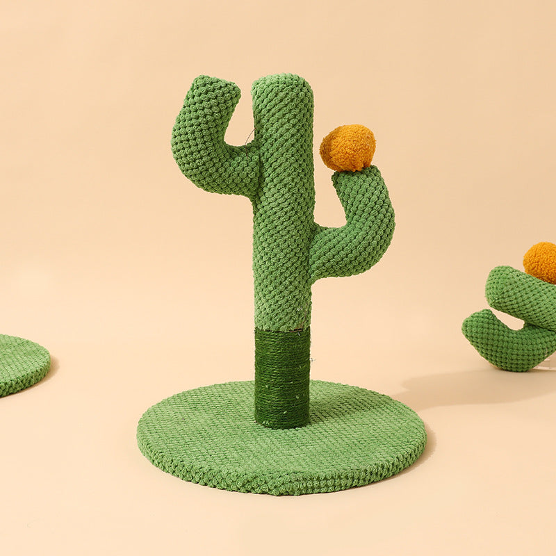 Detailed view of the robust sisal scratching surface on a unique cactus cat post for paw health.