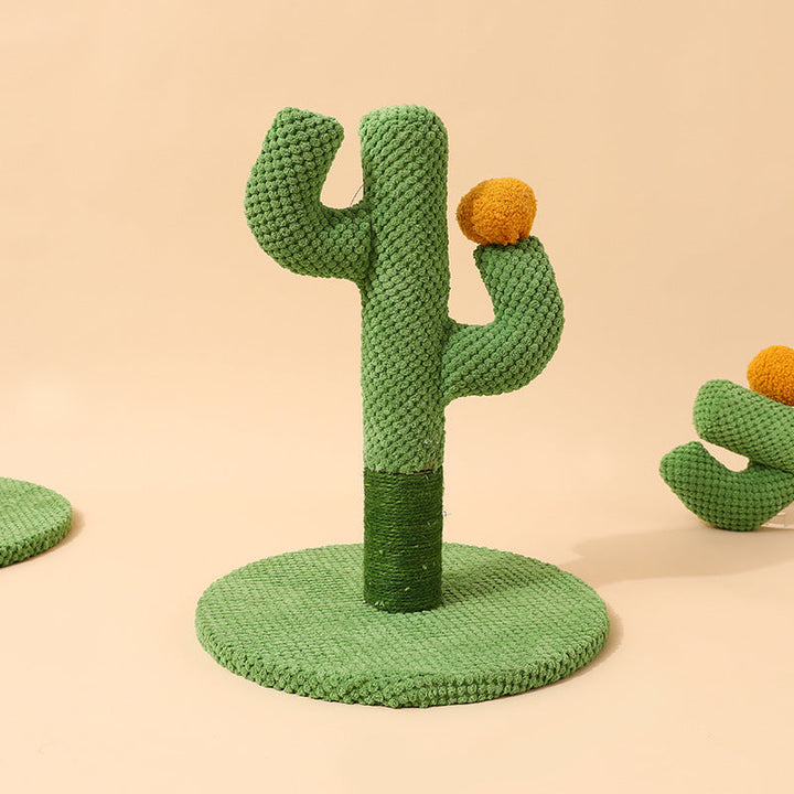 Detailed view of the robust sisal scratching surface on a unique cactus cat post for paw health.