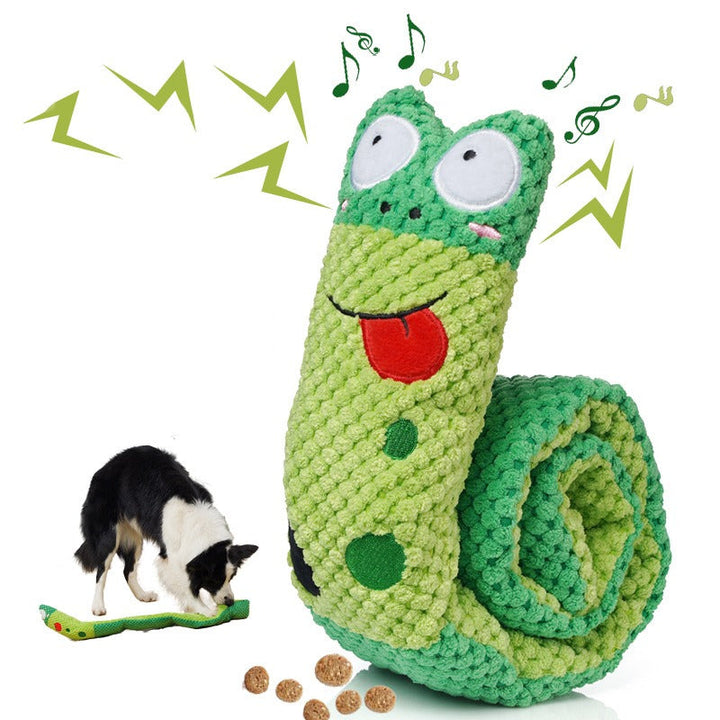 Green SnuffleSnake interactive dog toy; snuffle mat for mental stimulation, treat dispensing & pet enrichment.