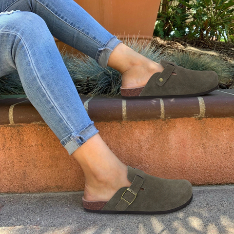 "Green women's orthopedic comfort slippers with soft cotton lining and non-slip rubber sole for superior support indoors."