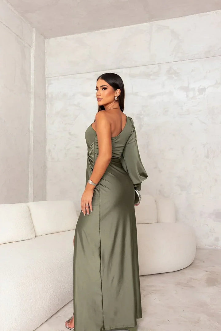 Chic one-shoulder long formal gown for women, a sophisticated evening dress for special occasions.