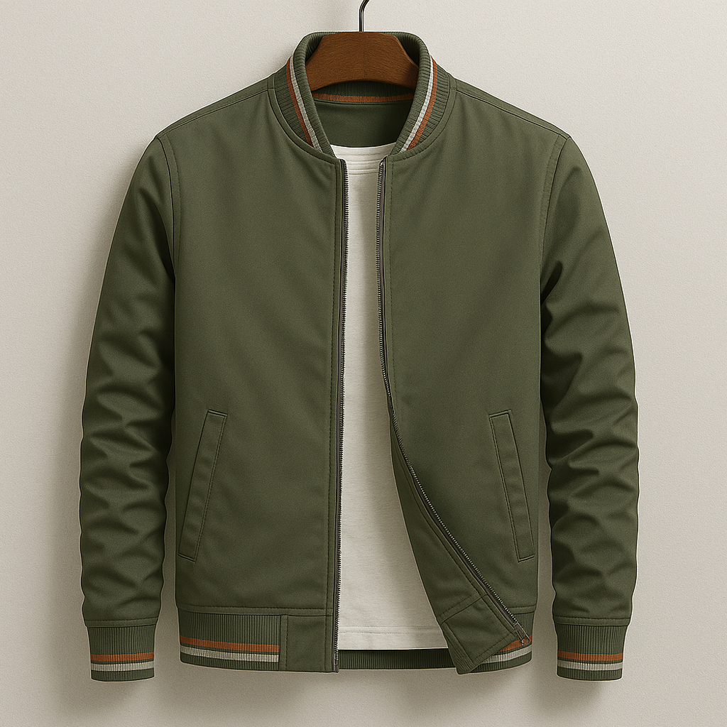 Urban men's modern bomber jacket with full zip. Timeless casual outerwear, perfect for everyday fashion.