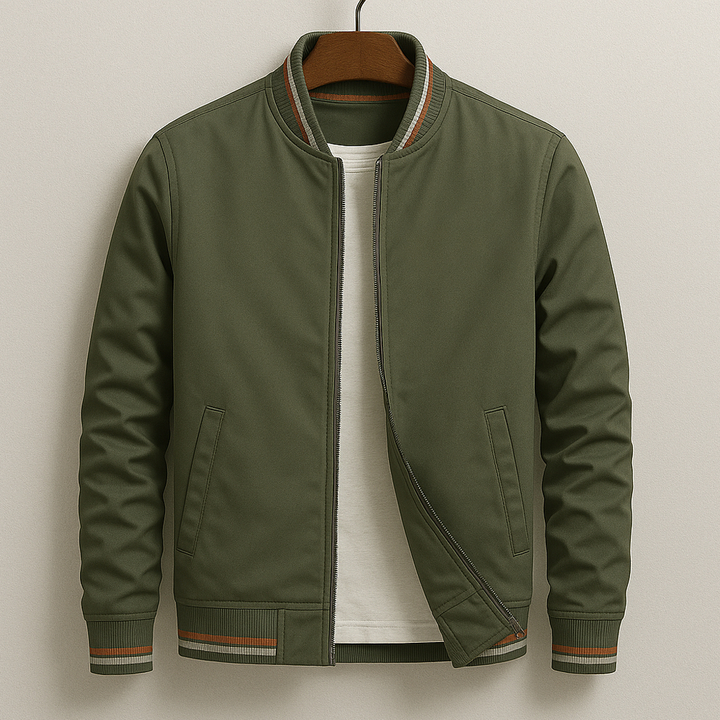 Urban men's modern bomber jacket with full zip. Timeless casual outerwear, perfect for everyday fashion.
