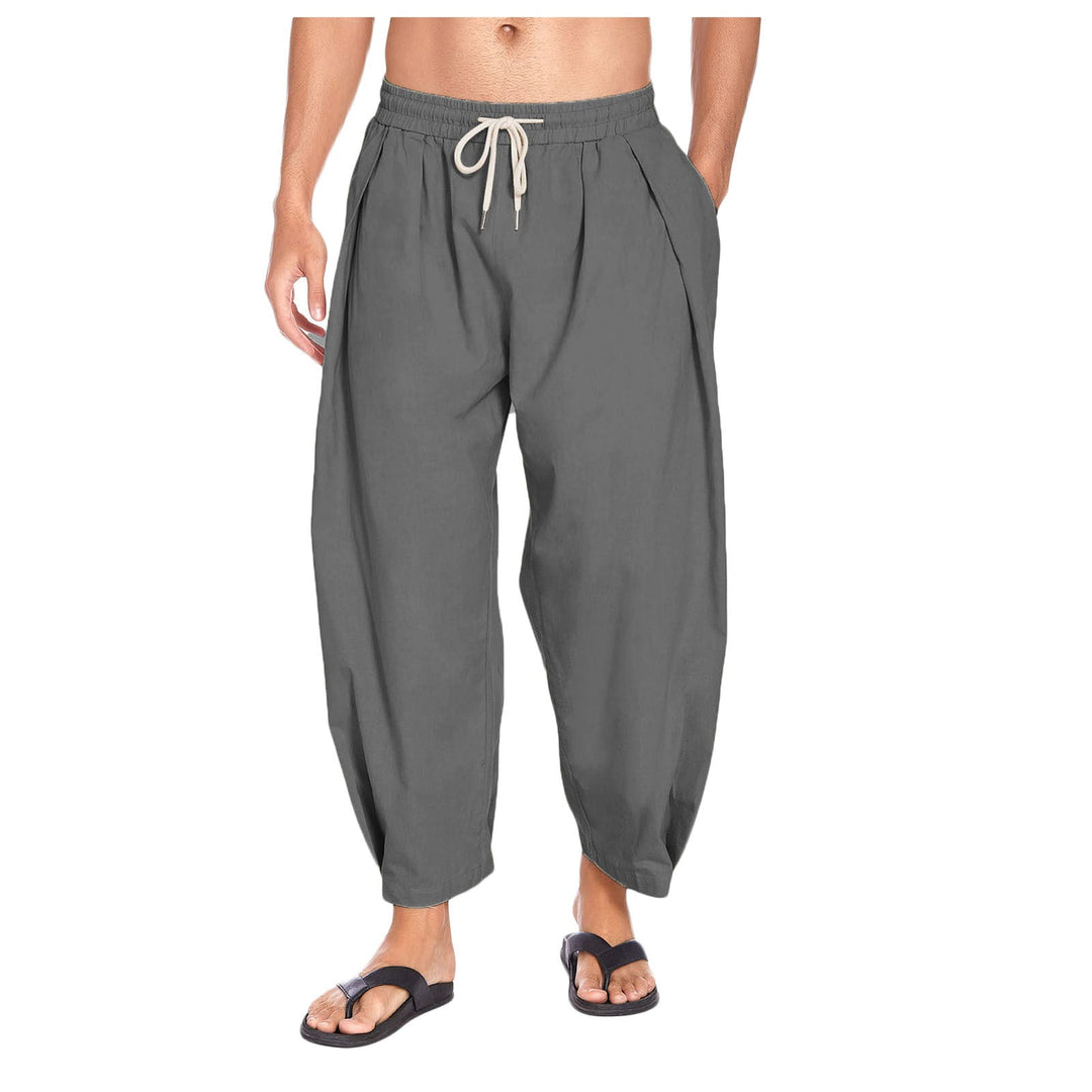 Comfortable men's summer pants available in khaki, gray, or black, featuring a breathable, lightweight design.