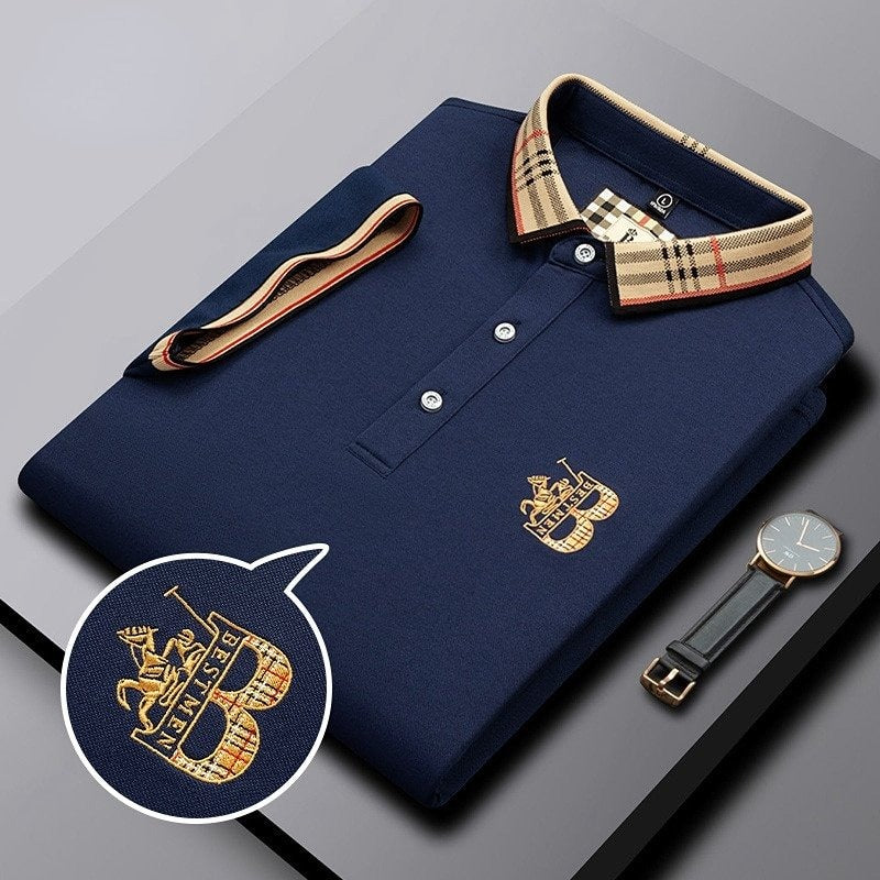 Classic fit men's polo shirt in blue, perfect for smart casual events & comfortable summer style.
