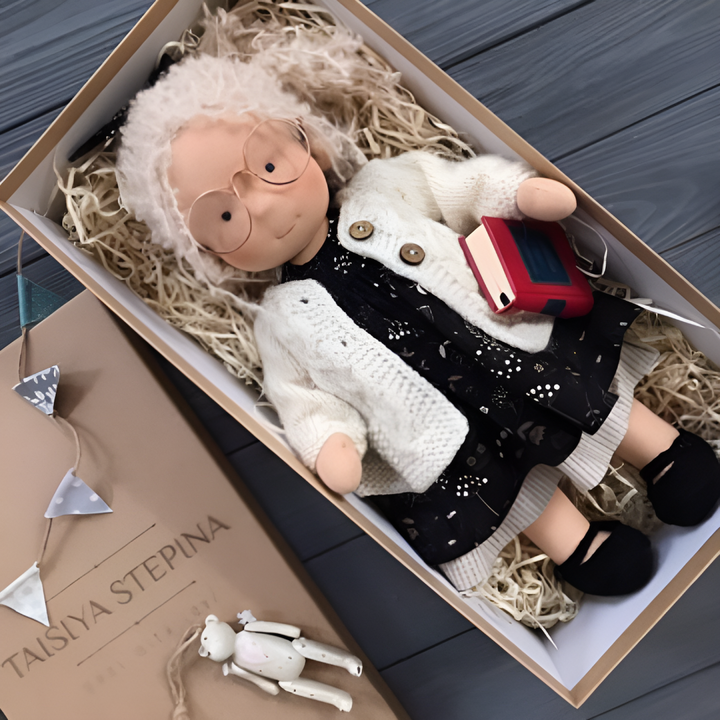 Handmade Waldorf cuddly doll, natural cotton wool, perfect for imaginative play & toddlers.