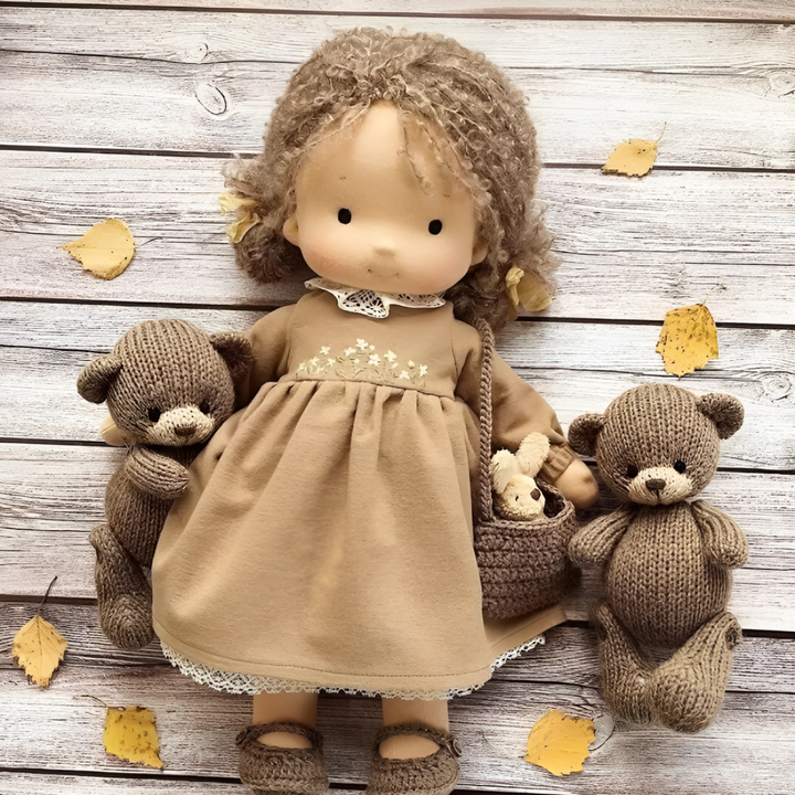 Natural cotton wool Waldorf doll, handmade, soft and durable for endless imaginative play.