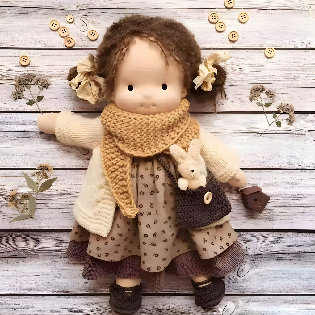 Soft handmade Waldorf doll, ideal for toddlers, natural materials, a comforting friend.