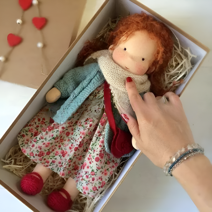 Cuddly handmade Waldorf doll, a thoughtful gift for kids, encouraging imaginative play.