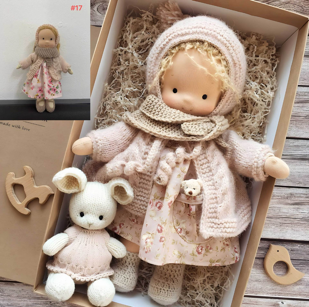 Handmade Waldorf doll for kids, a soft comfort toy for imaginative and pretend play, ideal children's gift.