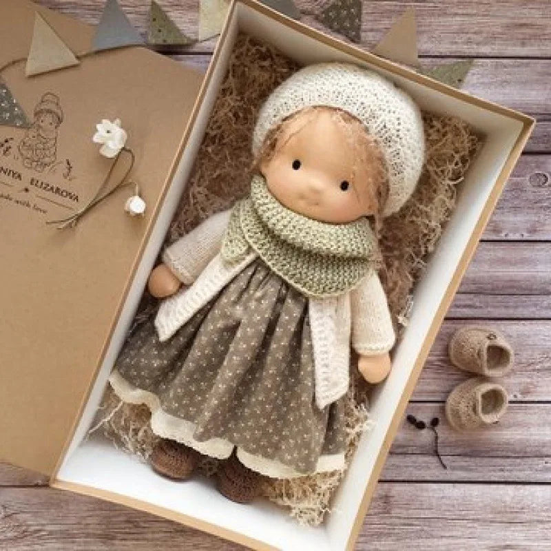 Natural cotton Waldorf doll, handcrafted plush toy, a beautiful baby shower gift.